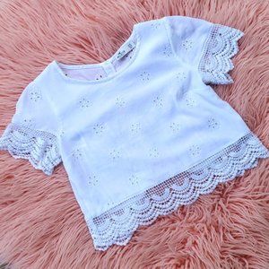 White Crop Top With Crochet Lace and Open Back - XS